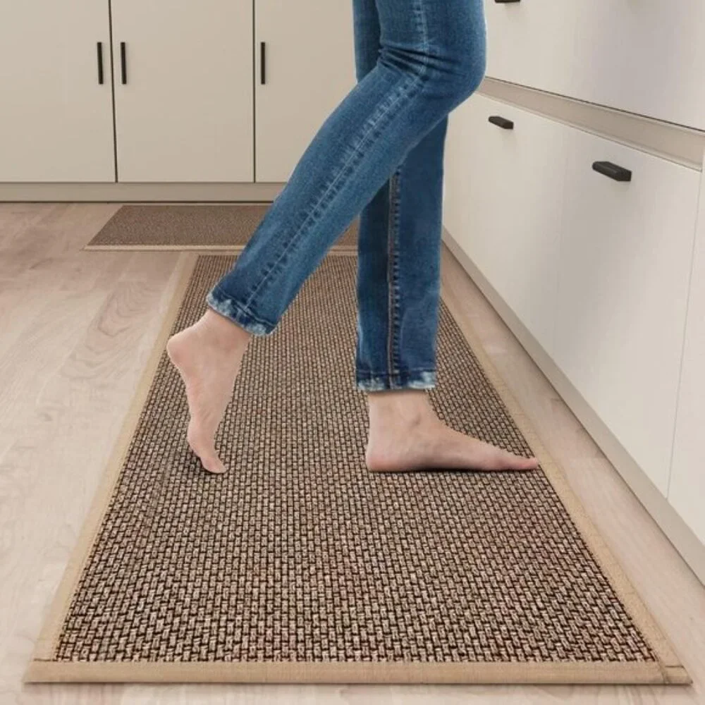 New 2Pcs Kitchen Mat Set, Cushioned Non-Slip Washable Rugs for Floor, Brown